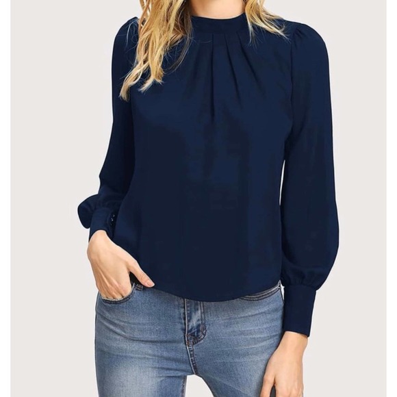 Burgundy Plicated Front, Keyhole Back Longsleeve Blouse Medium NWOT - Picture 9 of 10